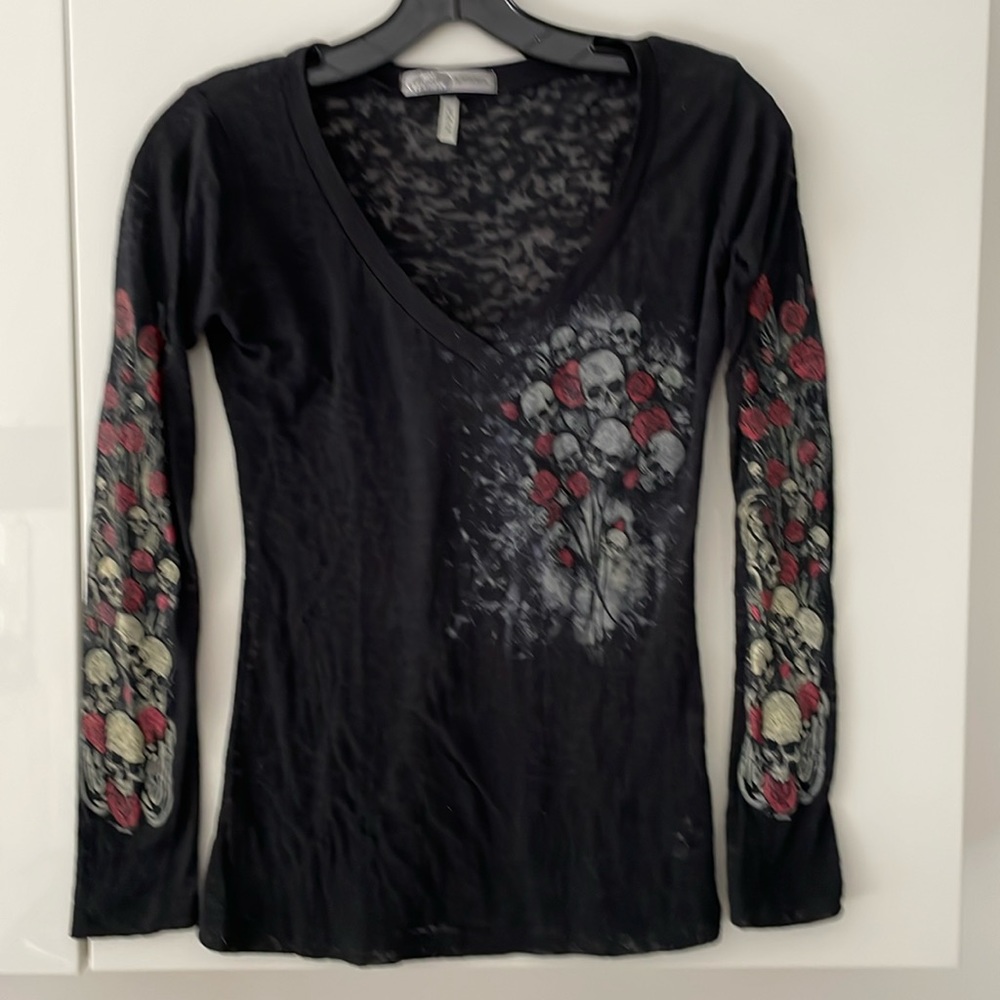 Hot Leathers Apparel Black Skull and Roses Tee
